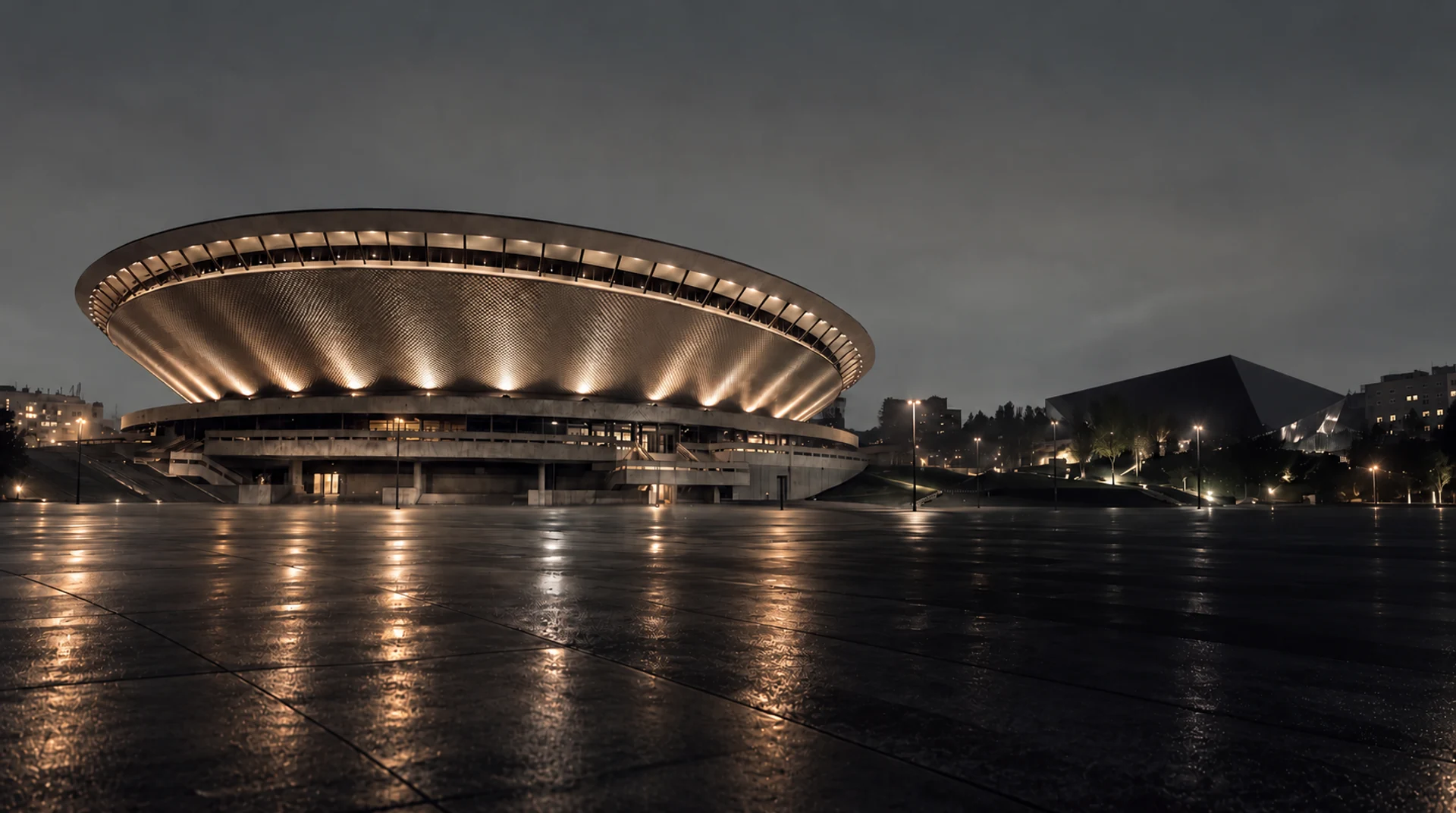 Interpretation of the night plaza at Spodek, Katowice