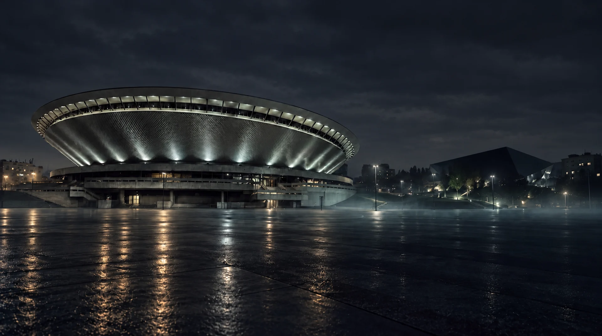 Interpretation of the night plaza at Spodek, Katowice